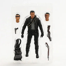 Figurine terminator noire en tenue tactique avec têtes interchangeables et armes multiples de judgment day