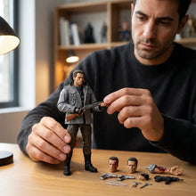 Figurine terminator t-800 arnold schwarzenegger en veste grise pantalon foncé et bottes noires articulation complète