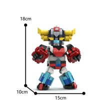 Figurine mini block goldorak robot coloré avec cornes jaunes et accents rouge et bleu créations moc exclusives