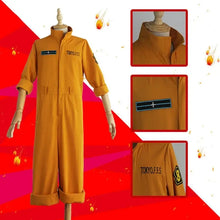 Déguisement fire force homme combinaison orange avec détails noirs en tissu résistant pour cosplay officiel