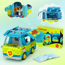 Fourgon rétro de détectives à construire en 348 pièces vonado scooby-doo toy van bleu et vert avec décorations florales rouges