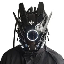 Masque futuriste lumineux noir avec viseur circulaire lumineux et design mécanique angulaire pour halloween futuriste lumineux