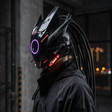 Masque futuriste lumineux noir avec éclairage led violet et rouge pour futuriste lumineux halloween