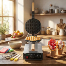 Gaufrier à bulles 1400w en acier inoxydable bilatéral à température avec thermostat réglable et poignées en bois noir et argent