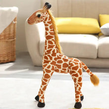 Peluche girafe réaliste de 48 ou 60 cm en tissu doux marron et crème avec pieds noirs en plastique et crinière dorée