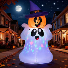 Décoration gonflable fantôme citrouille halloween 5 pieds avec led lumineuse blanche et chapeau de sorcière violet