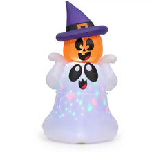 Décoration gonflable fantôme citrouille halloween 5 pieds avec lumière led arc-en-ciel et citrouille souriante en chapeau de sorcière