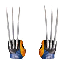 Griffes de super-héros halloween en pvc 33 cm bleu orange et noir avec lames métalliques argentées pour cosplay à taille héros sauvage