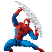 Figurine articulée héros araignée rouge et bleu avec un lance-toile blanc pour collection et exposition