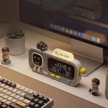 Horloge numérique de bureau format allongé trouve blanc et gris avec affichage sourire température humidité batterie rechargeable