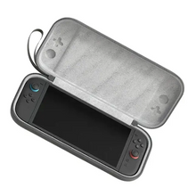Housse de transport fine grise compatible nintendo switch avec 10 emplacements pour jeux, fermeture à glissière et poignée