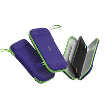 Housse de transport fine compatible nintendo switch violet et vert néon avec 10 emplacements pour jeux