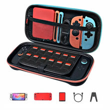 Housse rigide rouge et bleue pour console portable en teal et noir avec intérieur rouge pour nintendo switch