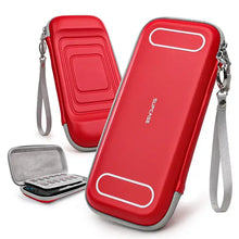 Housse supcase nintendo switch rouge avec bordure grise et sangle poignet pour 12 jeux