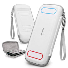 Housse supcase nintendo switch slimcase blanche avec contours bleus et rouges et bandoulière pour 12 jeux