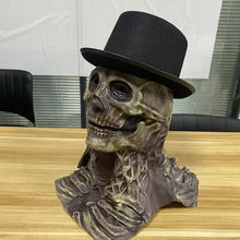 Masque intégral squelette en latex avec texture détaillée et chapeau haut de forme noir pour halloween