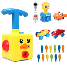 Jouet ballon air comprimé pour enfant en forme de canard jaune avec poignée bleue et accents rouges