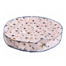Lit pour chat rond rose clair avec motif de chats cartoon noir et orange pour jouet interactif chat balle cache-cache