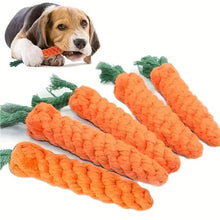 Jouet pour chien carotte en corde tressée orange avec sommets en laine verte, jouet à mâcher aidant le chien
