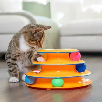 Jouet Tour multi-plateaux avec balles pour chat - Enjouet