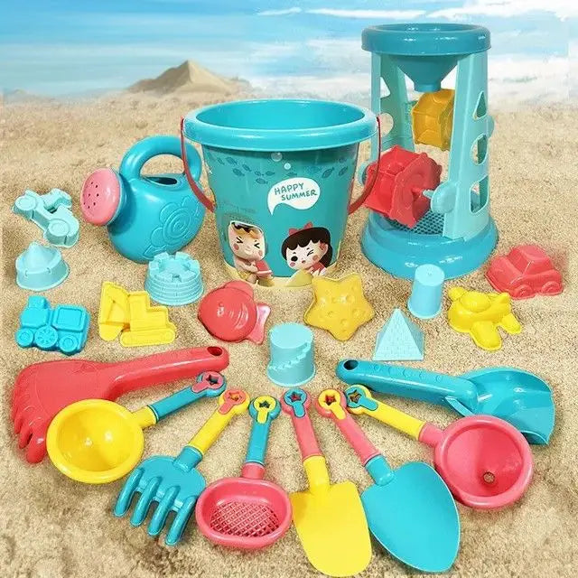 Jeu De Plage Enfant 5 Pièces – Chariot Et Outils Sable – Sac Filet Inclus – Dès 3 Ans
