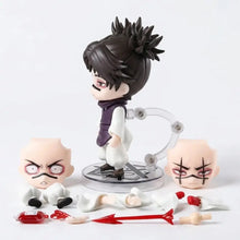 Figurine nendoroid choso de jujutsu kaisen avec cheveux noirs ébouriffés tenue blanche et gilet violet sur base claire
