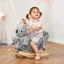 Gray plush koala à bascule sonore avec base en bois et marionnette koala situé à lavant pour 18 à 36 mois