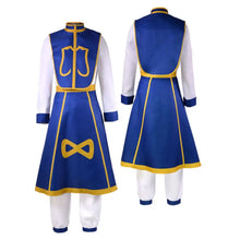 Costume anime kurapika cosplay bleu et blanc avec col haut manches longues et motif brodé chasseur x chasseur