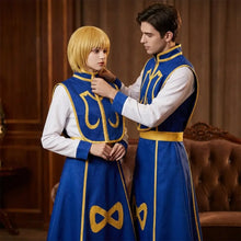 Blue and gold embroidered kurapika cosplay vest with white long-sleeved shirt hunter x hunter accessoires selon