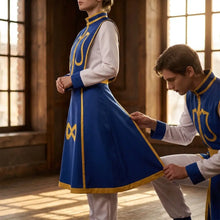 Costume anime kurapika cosplay bleu et or avec manches longues blanches en tissu brodé hunter x hunter accessoires selon