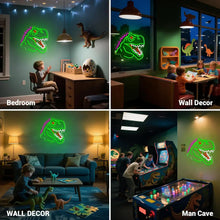 Lampe néon dinosaure tyrex verte avec yeux lumineux et dents acérées pour décoration enfants et espaces jeux
