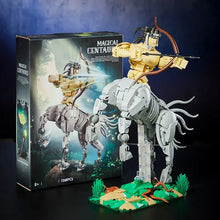 Lego moc centaure magique figure mécanique dorée et blanche avec arc construite en briques plastique entrelacées