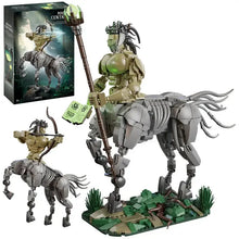 Détail lego moc centaure magique gris et vert en briques plastique interconnectées forme centaure mécanique