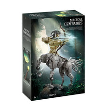 Lego moc centaure magique avec un centaure mécanique doré et argenté articulé doté d effets flèches bleues lumineux