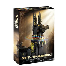 Lego moc chien pharaon egyptien noir et or avec motifs hiéroglyphiques détaillés sur la poitrine en kit