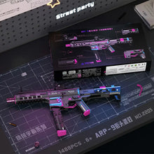 Lego moc fusil d’assaut en plastique assemblé couleur rose vif et bleu pour jeu de rue modèle ar-9