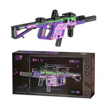 Lego moc fusil d’assaut en plastique violet et vert avec accents noirs inspiré du modèle ksv vector