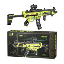 Lego moc fusil d’assaut en plastique vert lime et noir avec decals détaillés de style mp5