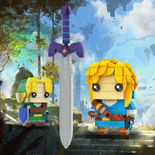 Épée lego moc link breath of the wild en violet et blanc avec un emblème diamant sur la garde