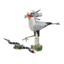 Lego moc oiseaux detailed grey and white bird with red facial markings next to black and white striped snake animaux volants