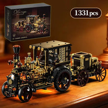 Lego moc voiture vapeur vintage noir et or en briques plastiques emboîtables modèle mécanique