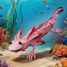 Figurine lego mog animal axolotl rose en briques interconnectées avec branchies rouges pour magasins de jouets