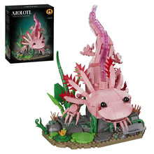 Lego mog animal axolotl en briques plastique rose avec nageoires translucides rouge et yeux perles noirs, idéal magasins de jouets