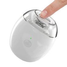 Lime à ongles électrique rechargeable blanc avec capuchon transparent et voyant led vert sur le devant