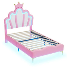 Lit enfant princesse rose avec tête de lit en forme de couronne et éclairage led bleu intégré