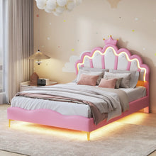 Lit enfant princesse rose avec tête de lit en forme de couronne et éclairage led intégré pour chambre enfant