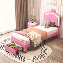 Lit enfant princesse rose avec tête de lit capitonnée et accent couronne éclairé par LED pour enfant princesse