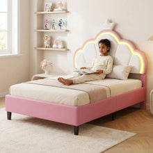 Lit enfant princesse peach avec cadre rembourré rose en forme de nuage et tête de lit illuminée