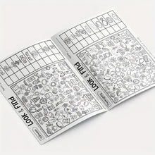 Livre cherche et trouve à colorier en noir et blanc avec illustrations halloween et grille pour objets cachés