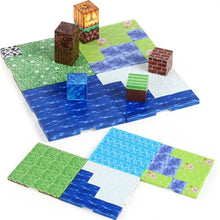 Lot 6 plaques magnétiques minecraft avec textures pixelisées vert bleu marron rouge en tuiles emboîtables